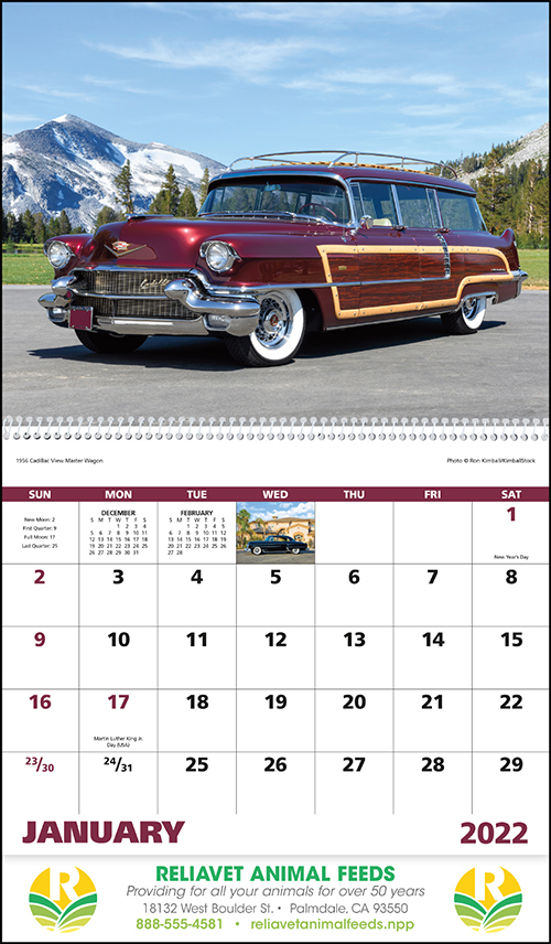 Classic Cars Spiral Bound Wall Calendar for 2022